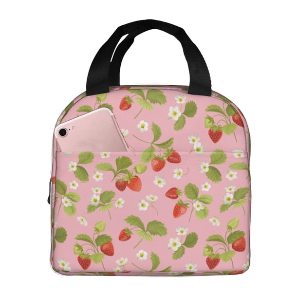 Easygdp Strawberry Floral Bolsa Térmica Premium - Tela Oxford Impermeable, Gran Capacidad, Bolsillo Frontal, Unisex para Trabajo, Escuela, Actividades al Aire Libre y Picnics