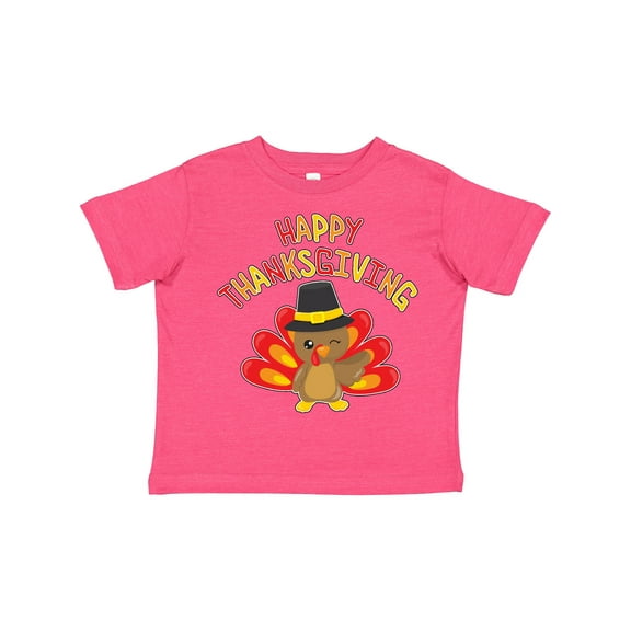 Inktastic Happy Thanksgiving Cute Turkey in Pilgrim Hat Boys or Girls Toddler T-Shirt