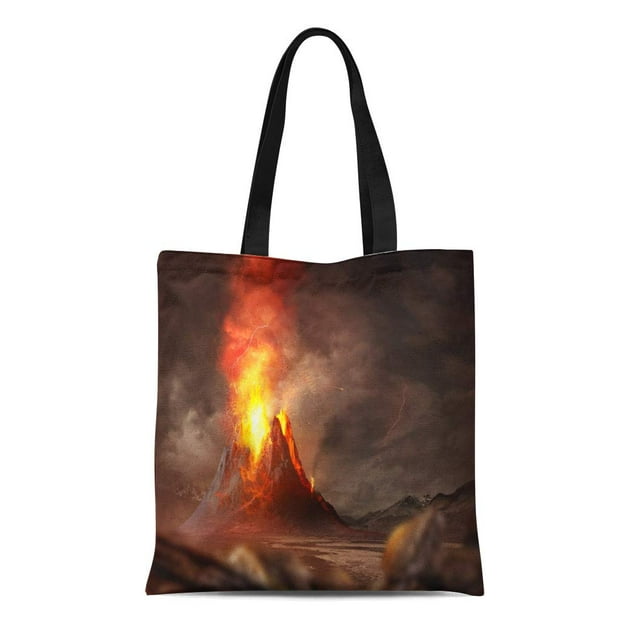 SIDONKU Canvas Tote Bag Massive Volcano Eruption Large Erupting Hot