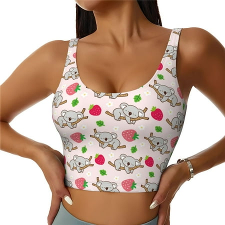 Xecao Cartoon Koala Bear for Sports Bra with Removable Pads  Crop Tank Top Design  Women s Longline Sports Bra - Non-Wired - Small