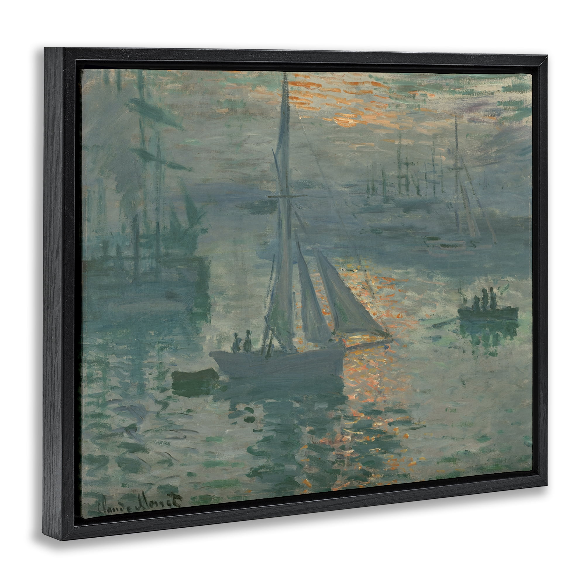 Stupell Industries Classic Monet Marine Sunrise Transportation Painting Black Floater Framed Canvas Art Print Wall Art, 31 x 25