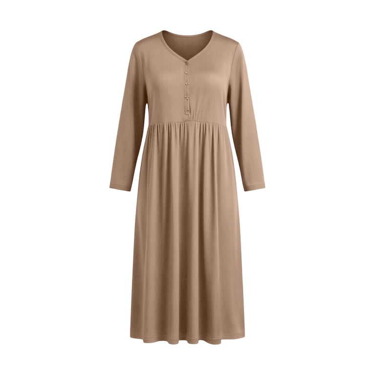 Jowdiw Women Nightgown Long Sleeve V Neck Button Down Built In Bra Long ...