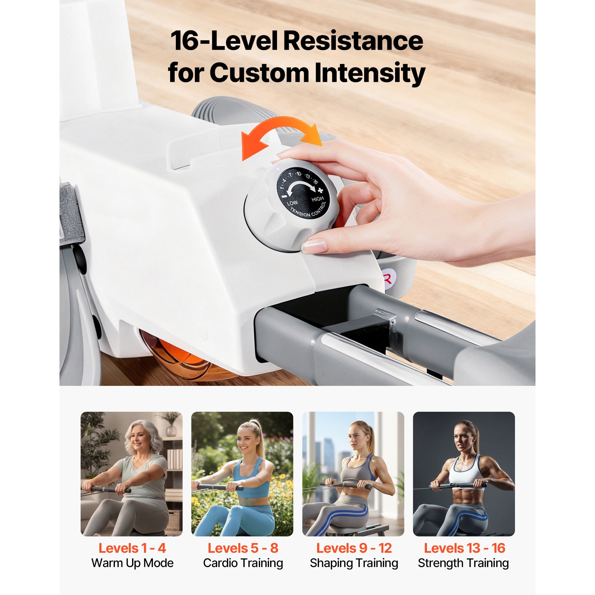 KFFKFF Magnetic Rowing Machine with Adjustable 16-Level Resistance, Foldable Design for Home Use, 350 LBS Capacity, Dual-Slide Rail System, Bluetooth APP Connectivity & LCD Display