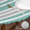 thumbnail image 3 of Turquoise Stripes Round Tablecloth, Fitted Table Cover with Elastic for 55"-60" Round Tables, Modern Minimalist Horizontal Lines Table Cloth Outdoor Indoor Dinning Party Waterproof Tablecloths, 3 of 7