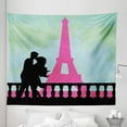 thumbnail image 1 of Kiss Tapestry, Couple in Paris Kissing near the Eiffel Tower Valentine's Day Hand Drawn Style, Fabric Wall Hanging Decor for Bedroom Living Room Dorm, 5 Sizes, Seafoam Pink Black, by Ambesonne, 1 of 1