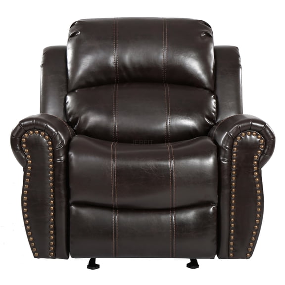 JERFIT Manual Glider Recliner Chair, Brown Faux Leather Reclining Chair with Smooth Glide Motion, Comfortable Recliner for Living Room, Home Theater