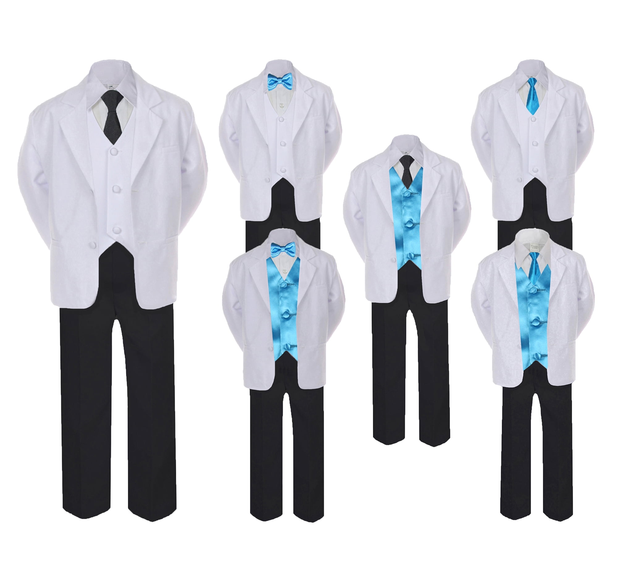 0-6 months 6pc Boy Black Suit Tuxedo Satin Turquoise Blue Necktie Vest Set Baby Teen S: 