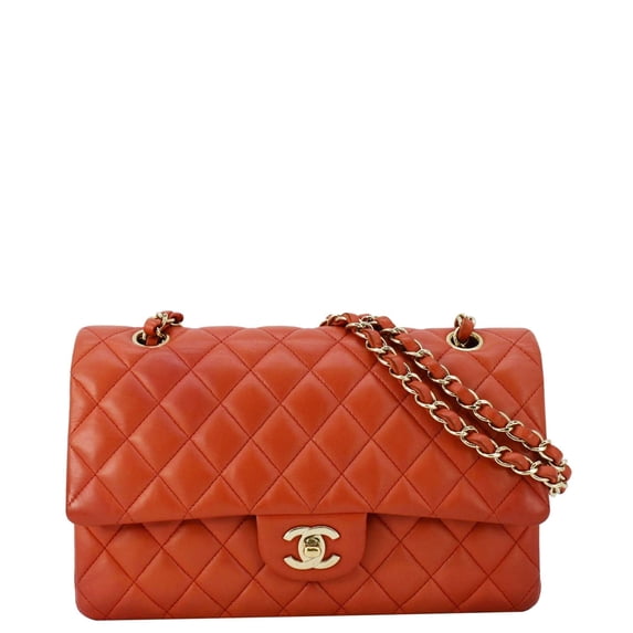 Pre-Owned CHANEL Classic Double Flap Medium Quilted Leather Shoulder Bag Red