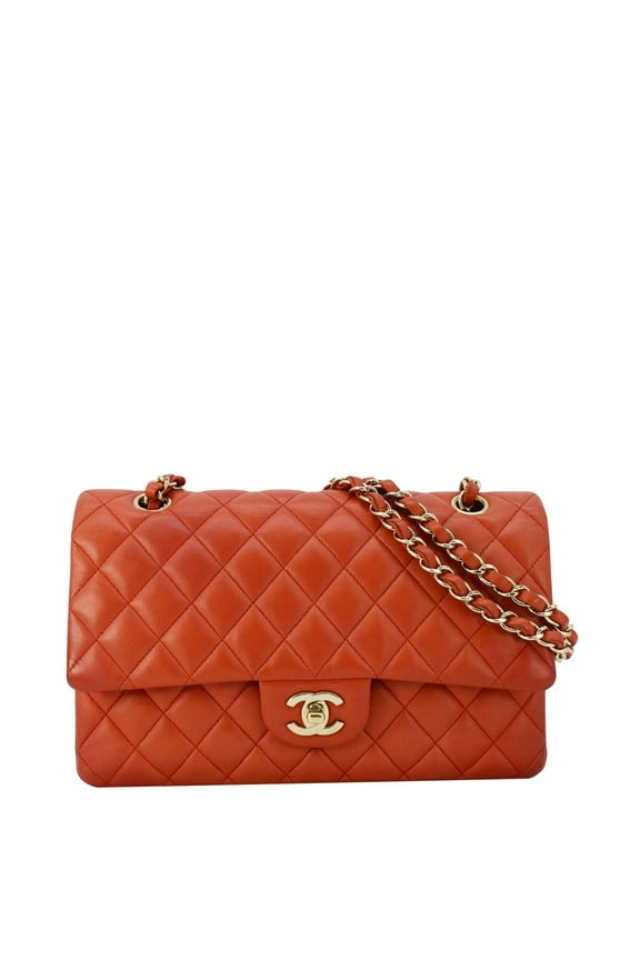 Pre-Owned CHANEL Classic Double Flap Medium Quilted Leather Shoulder Bag Red