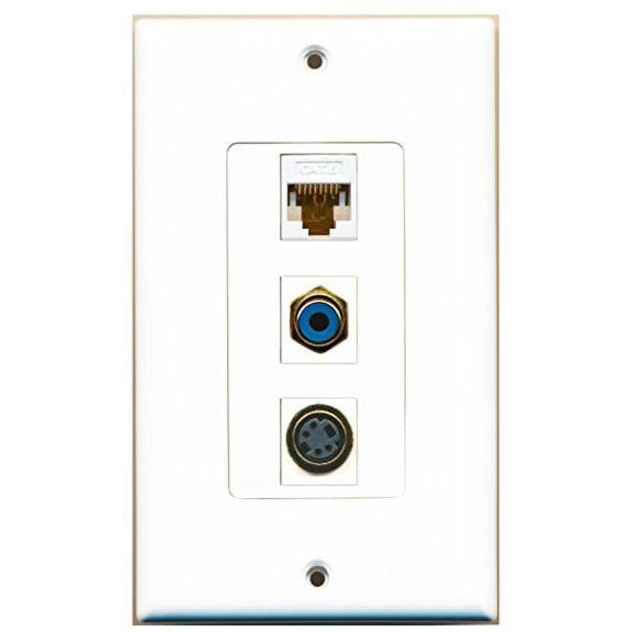 RiteAV - 1 Port RCA Blue and 1 Port S-Video and 1 Port Cat6 Ethernet White Decorative Wall Plate Decorative