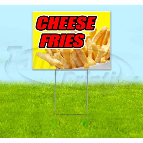 Cheese Fries Yellow Background (18" x 24") Yard Sign, Includes Metal Step Stake
