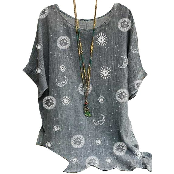 PALACLOTH Women's Short Sleeve Crew Neck Pullover Butterfly Flower Blouse T-shirt