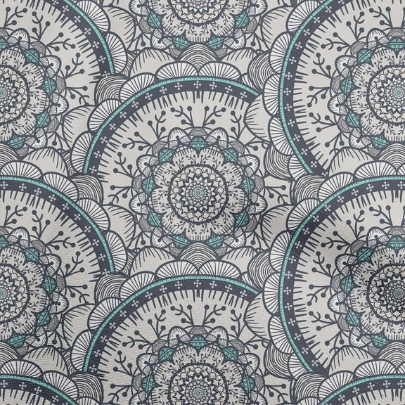 oneOone Polyester Spandex Gray Fabric Asian Block Mandala Sewing Fabric By The Yard Printed Diy Clothing Sewing Supplies 56 Inch Wide