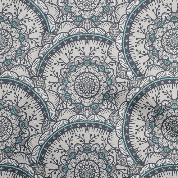 oneOone Cotton Poplin Gray Fabric Asian Block Mandala Sewing Material Print Fabric By The Yard 56 Inch Wide