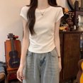 thumbnail image 1 of Unbranded Womens Shoulder Cut Short Sleeve Summer Slim Fit Milk Silk T Shirt, 1 of 6