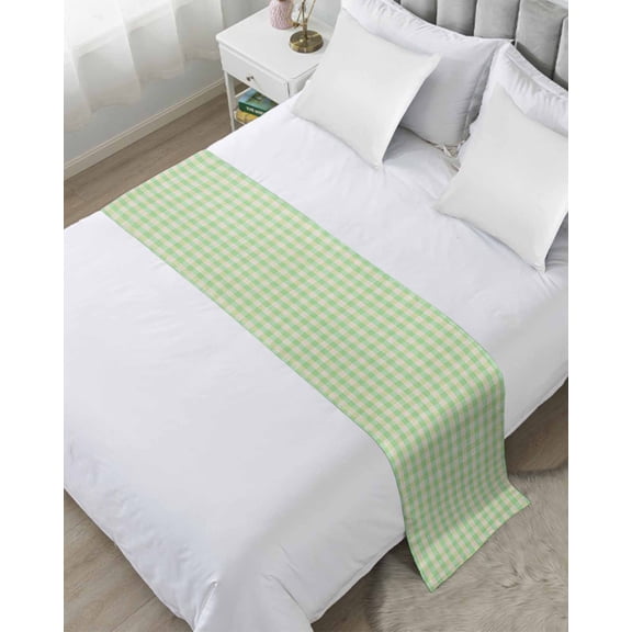 Xipuska Sage Green Bed Runners for King Size Bed, Decorative Bed Throws for Foot of Bed, Grid Checkered Plaid Gingham Lattice Trellis Bed Runner Sofa Throw Bedding Scarf Slipcover for Bedroom