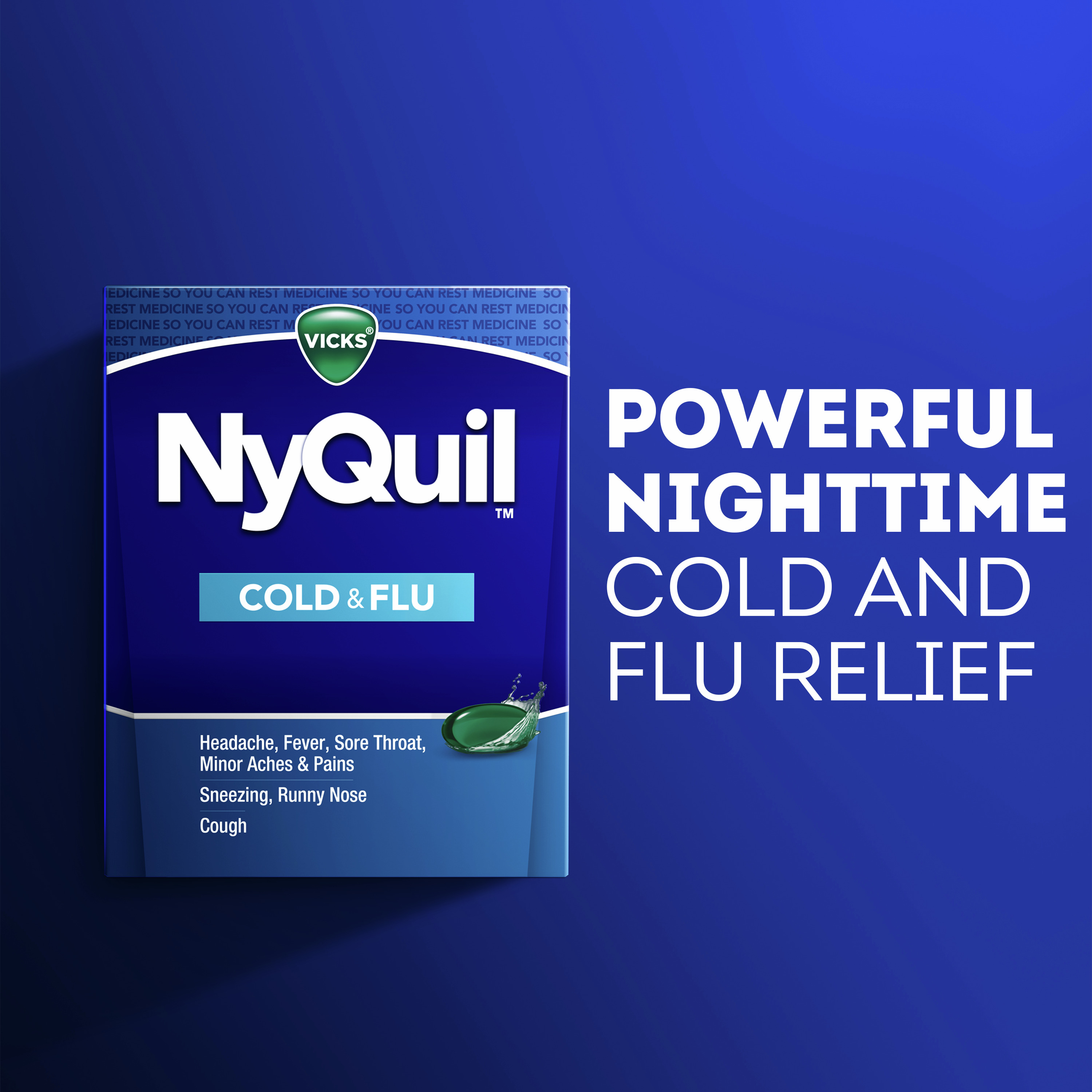 Vicks NyQuil Liquicaps, Nighttime Cold, Cough & Flu Medicine, Over-the-Counter Medicine, 24 Ct - image 3 of 8