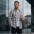 thumbnail image 2 of Cloudstyle Men's Pattern-Matched Plaid Business Casual Shirt - Slim Fit Brushed Flannel Long Sleeve Button-Down for Fall, 2 of 8