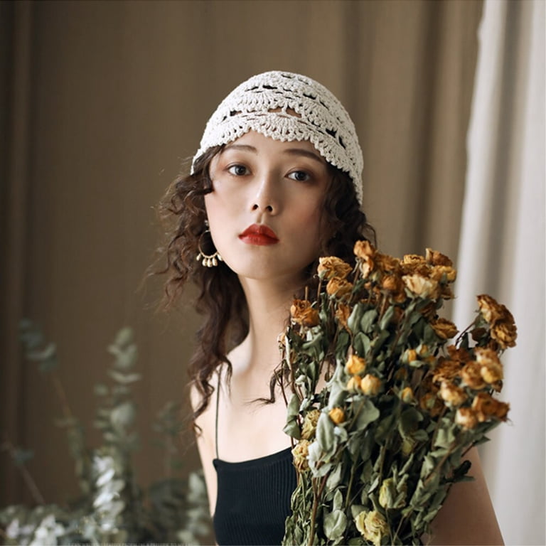 Vtg Woven Lace Pom Pom Headband Hat Crochet Vintage Lace Pompom Hat Free Pattern - Crochet For You main image 3