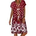 thumbnail image 1 of Innerwin Swing Robes Imprimé Floral Dames Été Midi Robe Parti V Cou Plage Bohème Robe Rouge S, 1 of 2