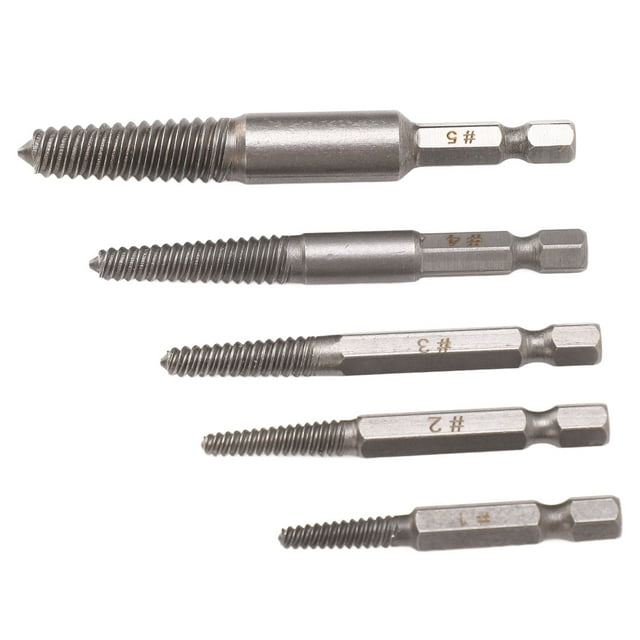 Hex 5PCS Damaged Screw Extractors 1/4 Inch Hex Shank Screw Remover Set Carbon Steel Extraction Tool 7.5mm 5mm 4mm 3.5mm 3mm