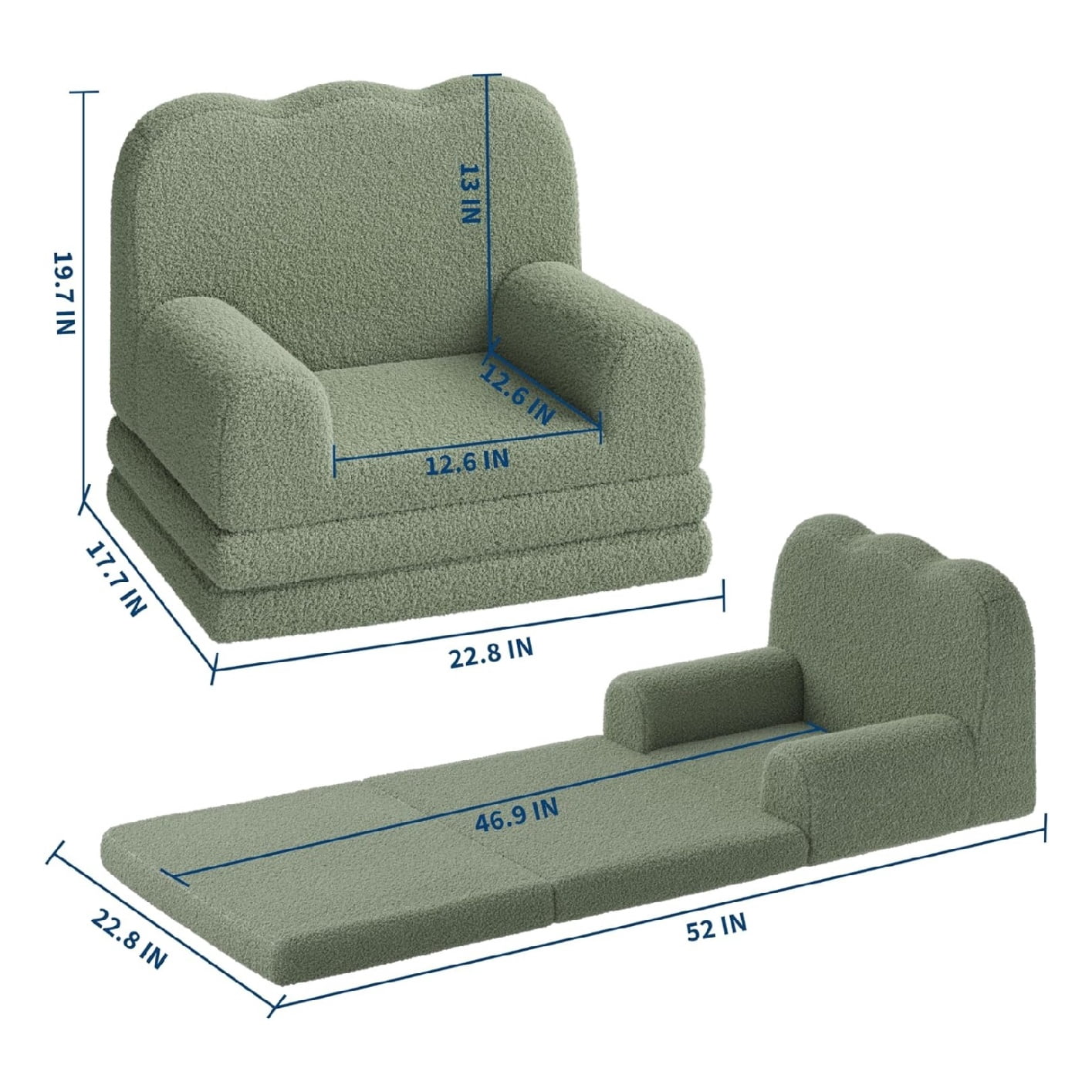 Home Kids Couch, 2-in-1 Convertible Toddler Sofa Chair, Soft Fold Out Couch Lounger for Kids, Comfy Children's Sofa Bed for Playroom