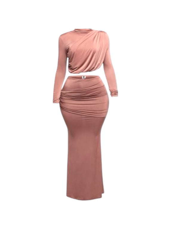 Women's Plus Size Shirring Maxi Skirt Set