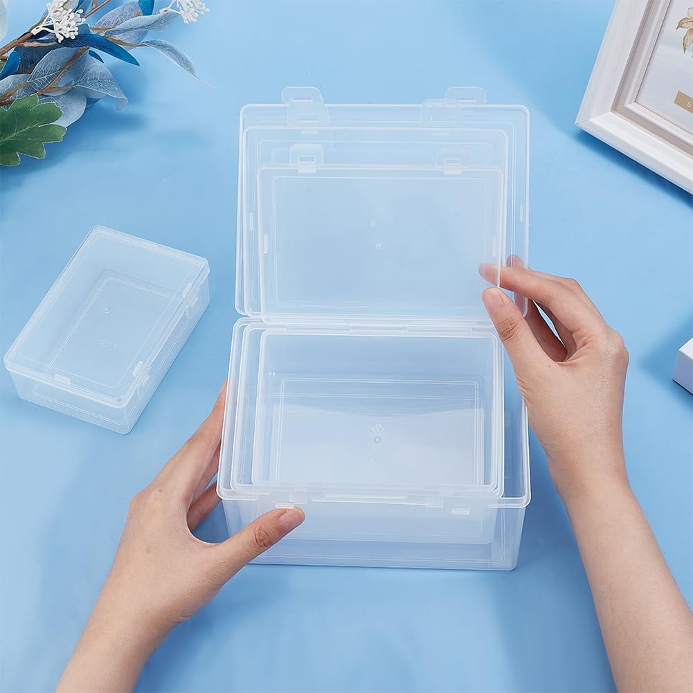 1 Bag 4 Sizes Bead Storage Organizer Box Rectangle Clear PP Plastic Box Containers Dustproof Case with Hinged Lid for Cards Beads and Craft Supplies