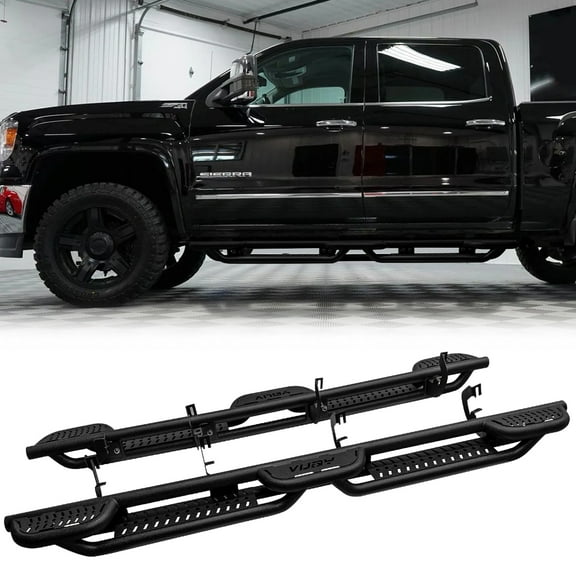 Vijay Running Boards Compatible with 2007-2018 GMC Sierra 1500 / 2007-2018 Chevrolet Silverado 1500 Crew Cab A Pair Bolt-on Side Steps Rails Steel Nerf Bars