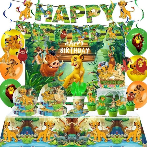 The Lion King Birthday Party Supplies - Birthday Party Decorations Include Balloon Decorations, Banner, Backdrop, Plates,Cups,Napkins,Knives, Spoons and Forks,Cake & Cupcake Toppers, Tablecloth
