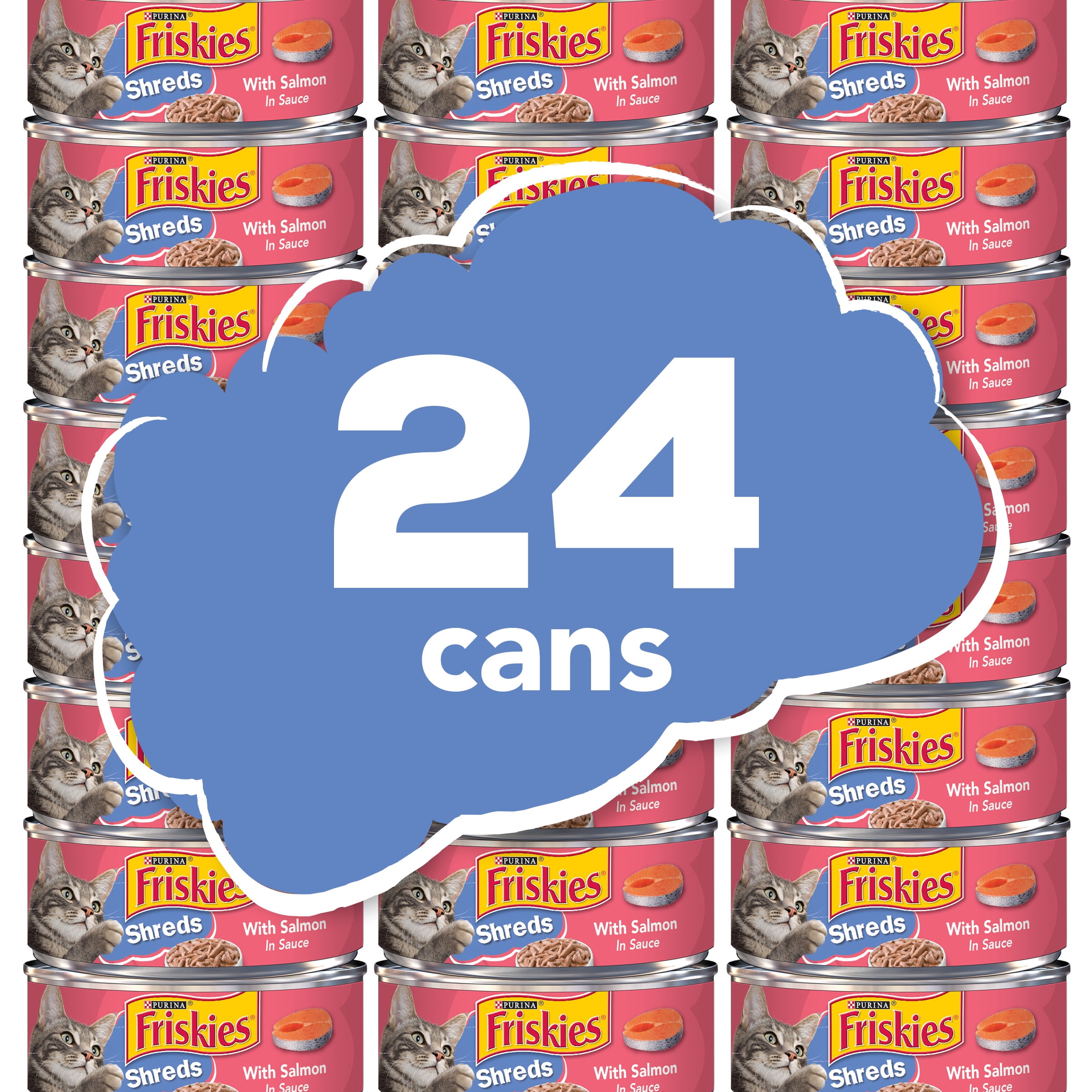 Purina Friskies Shreds Wet Cat Food Salmon in Sauce, 5.5 oz Cans (24 Pack) - 1