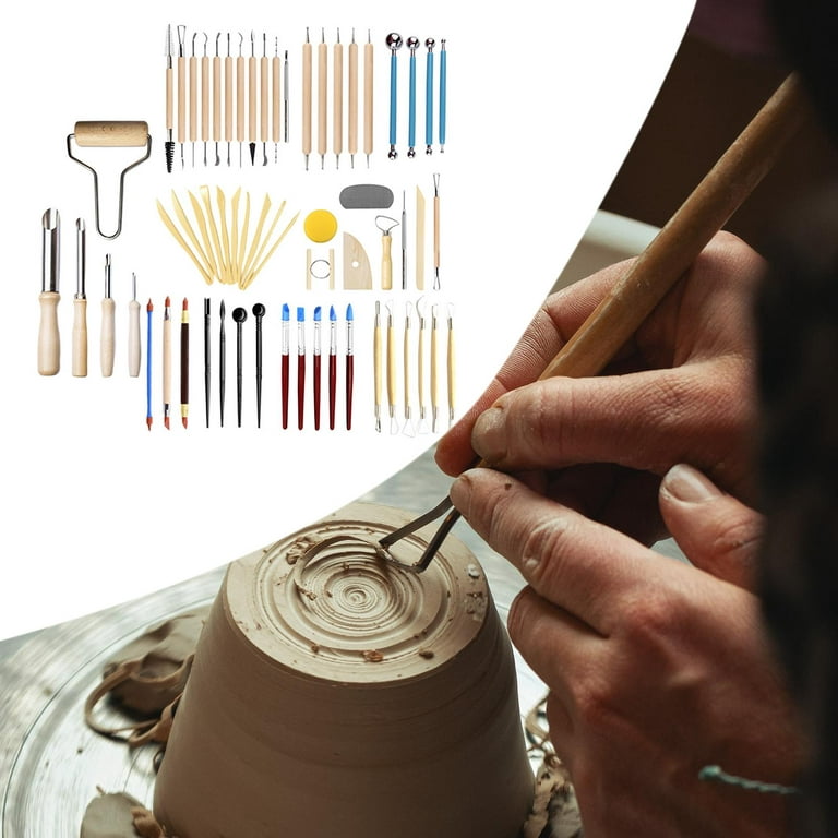 61PCS Ceramic Clay Tools Set Polymer Clay Tools Pottery Tools Set Wooden  Pottery Sculpting Clay Cleaning