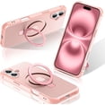 thumbnail image 1 of KOMI for iPhone 16 Plus Case, with Magnetic Ring Stand [Compatible with MagSafe] [Military Grade Protection] Slim Shockproof Translucent Protective Phone Case Pink, 1 of 5