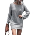 thumbnail image 1 of ZAXARRA Robe Chandail Épaules Dénudées pour Femmes Manches Longues Couleur Unie Robe Tricotée Ample Automne Mini Robe, 1 of 7