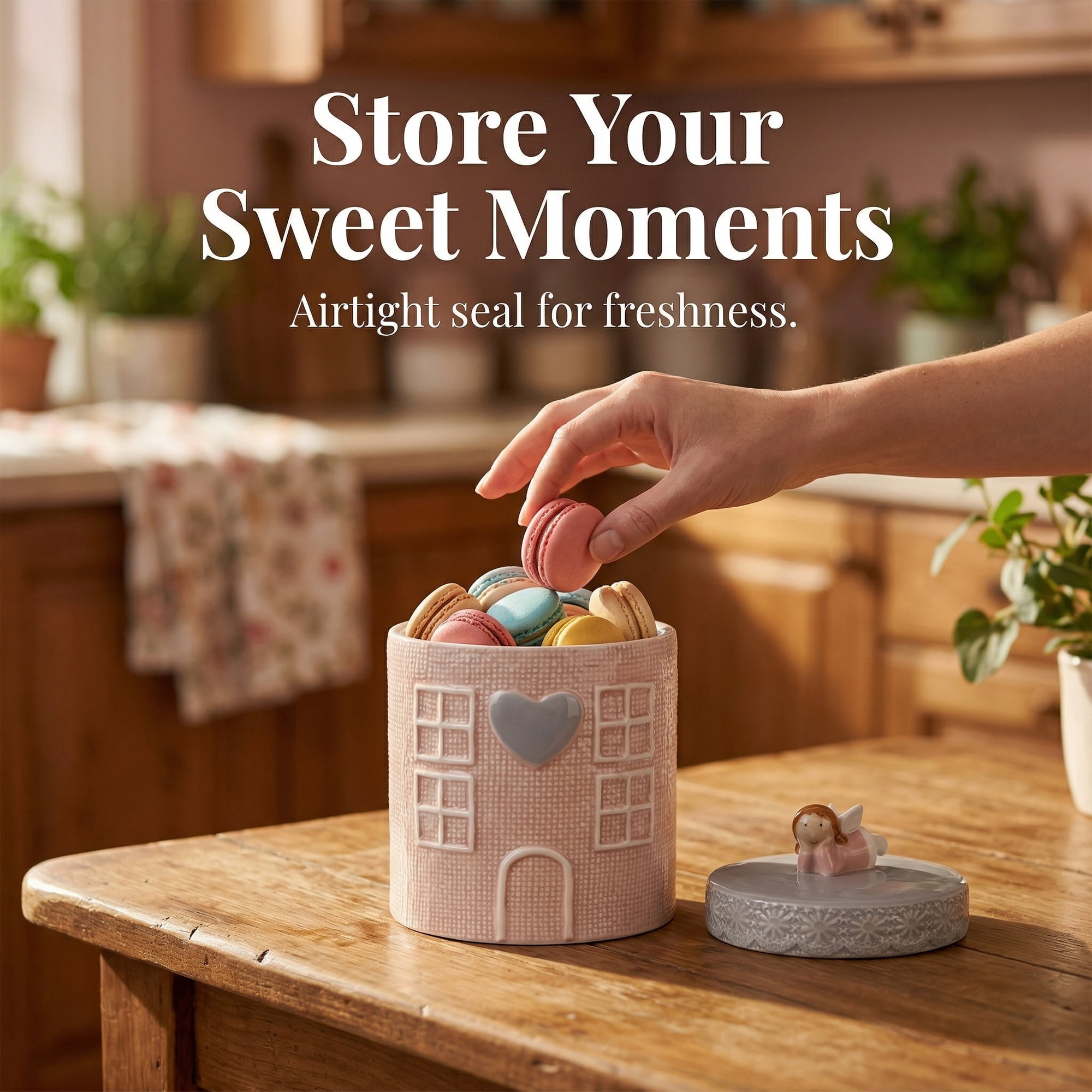 Unique Bargains Embossed Canister Set Ceramic Jar with Airtight Lid for Kitchen Pink