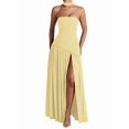 thumbnail image 2 of Strapless Halter Drop Waist Bridesmaid Dresses for Women with Scarf Split Formal Evening Light Yellow L, 2 of 7