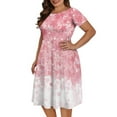 thumbnail image 4 of SCRAWLGOD Cherry Blossom Dress Plus Size L Women Casual Midi Dresses with Short Sleeves for Women Comfortable Knee-Length Pleated Dress Wide Neck Swing Dress Midi for Shopping, 4 of 7