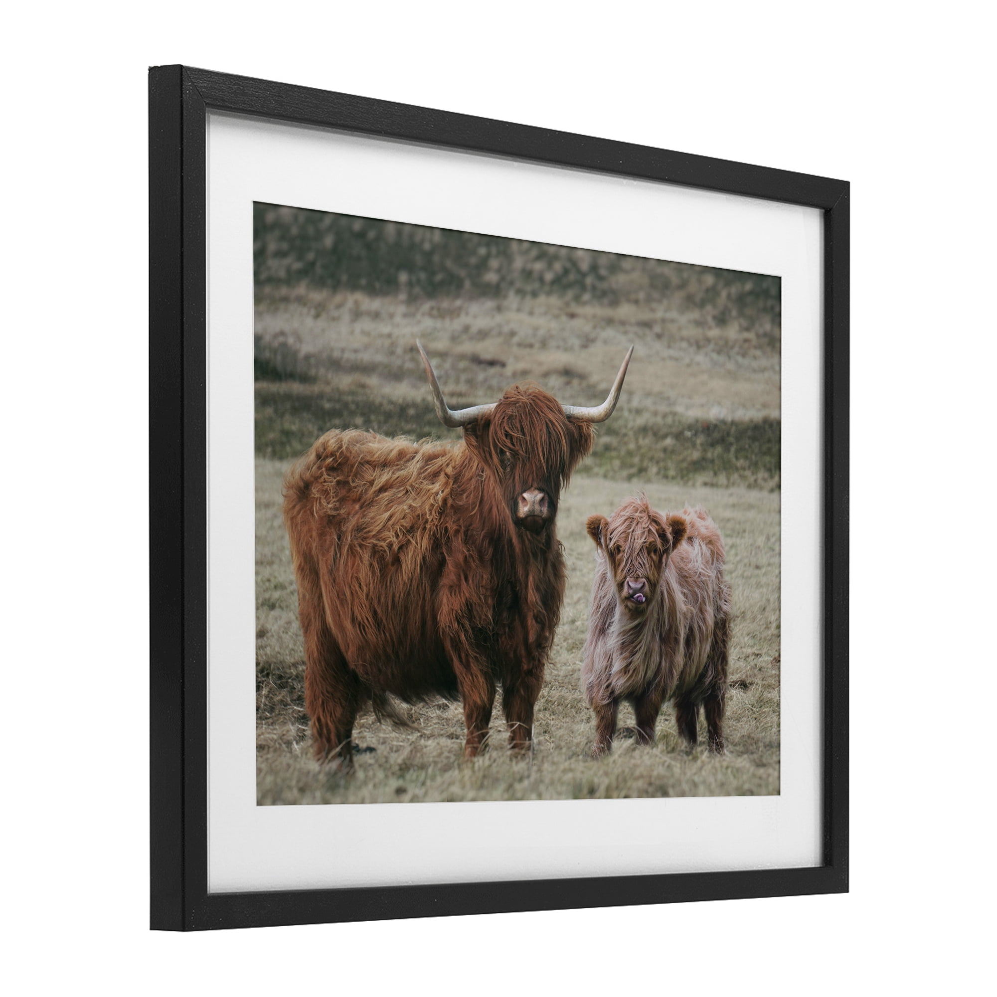 Mom & Baby Cow Black Framed Print Under Glass, design by Lettered and Lined