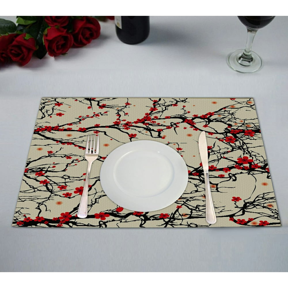 ABPHQTO Tree Japanese Cherry Blossom Sakura Nature Table Placemat Food