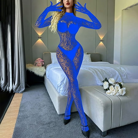 uublik Lingerie Women Set Valentine s Day One Piece Nightwear Lace Nightgown Bodysuit Chemise Sleepwear Blue Free Size