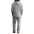 thumbnail image 4 of Nokdvo Mens Linen Outfit Sherpa Elastic Waist Drawstring Hoodie Suit Spring Summer Button Casual Henley Sports Set with Pocket,Gray M, 4 of 4