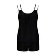 thumbnail image 5 of Womens Modest Black High Waisted Tankini Set with Swim Shorts – Ruched Spaghetti Strap Two Piece Swimsuit – Nylon Spandex – S-XXL,Size 2XL, 5 of 7