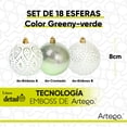 thumbnail image 2 of Esferas para árbol de navidad Artego de 8 cm de diámetro paq 18 esferas Verde claro *Línea Detail Con: 2 estilos emboss y un cromado, para colgar Christmas ornaments, 2 of 7