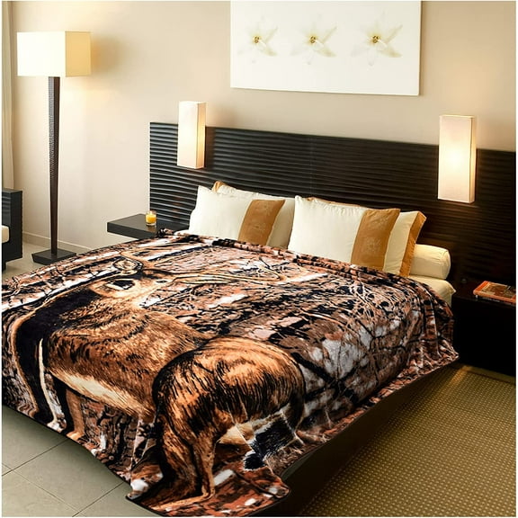 5.3 lbs Deer Blanket Queen Size, Heavy, Thick, and Warm No Lints | Thanksgiving, kklefc, and New Year Gift for Family and Friends | Korean Mink Blanket (75" x 90") , San Marcos Mexican Blanket