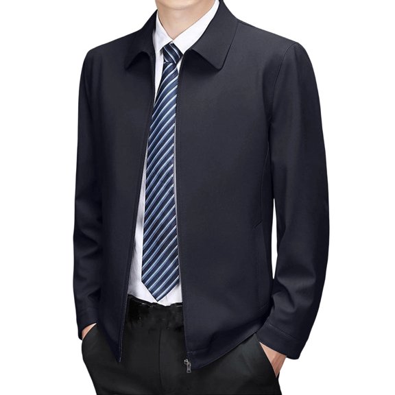 Jackets for Men, Lapel Collar Casual Business Jacket for Men Full Zip Front Slim Relaxed Fit Tops Fall Elegant Office Formal Coat