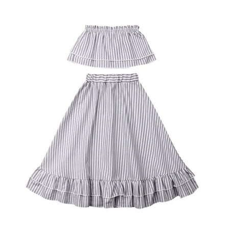 Pleats Two Piece Suit - Toddler Baby Girls Ruffle Tube Top+Striped Pleated Skirt Summer Outfit Clothes Two Piece Set
