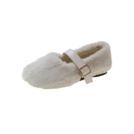 

Avamo Ladies Cozy Flats Slip On Mary Jane Flat Work Lightweight Plush Loafers White 4.5