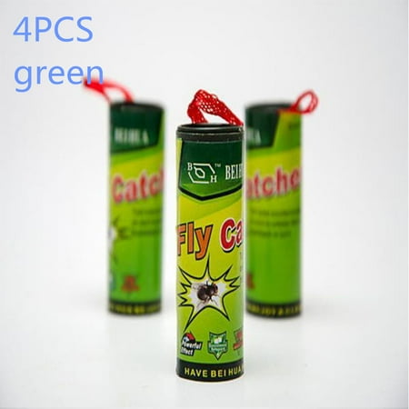 Ribbon Strips - Jeobest 4PCS Sticky Fly Ribbons - Fly Paper Strips - Fly Paper Ribbon - Fly Catcher Ribbon Fly Sticky Paper Strip Mosquitos Killer Catcher Flying Insect Control Toxic Flying Insect Catcher Green MZ