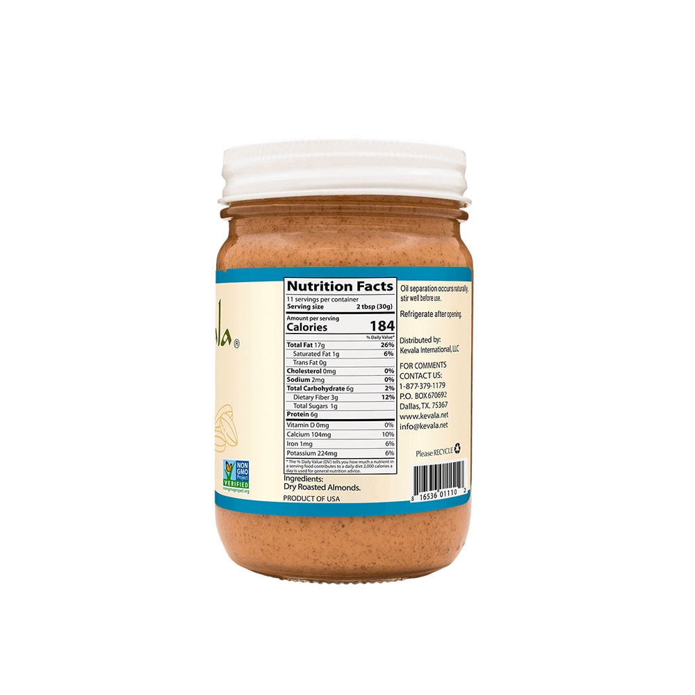 Kevala Almond Butter Crunchy, 12 oz (3pack), Glass Jar, Gluten-Free Spread