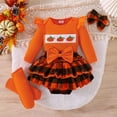 thumbnail image 2 of Whouriu Baby Halloween Outfit Set Cute Pumpkin Ruffle Romper Skirt Headband Leg Warmers Soft Party Wear 4Pcs Set, 2 of 8